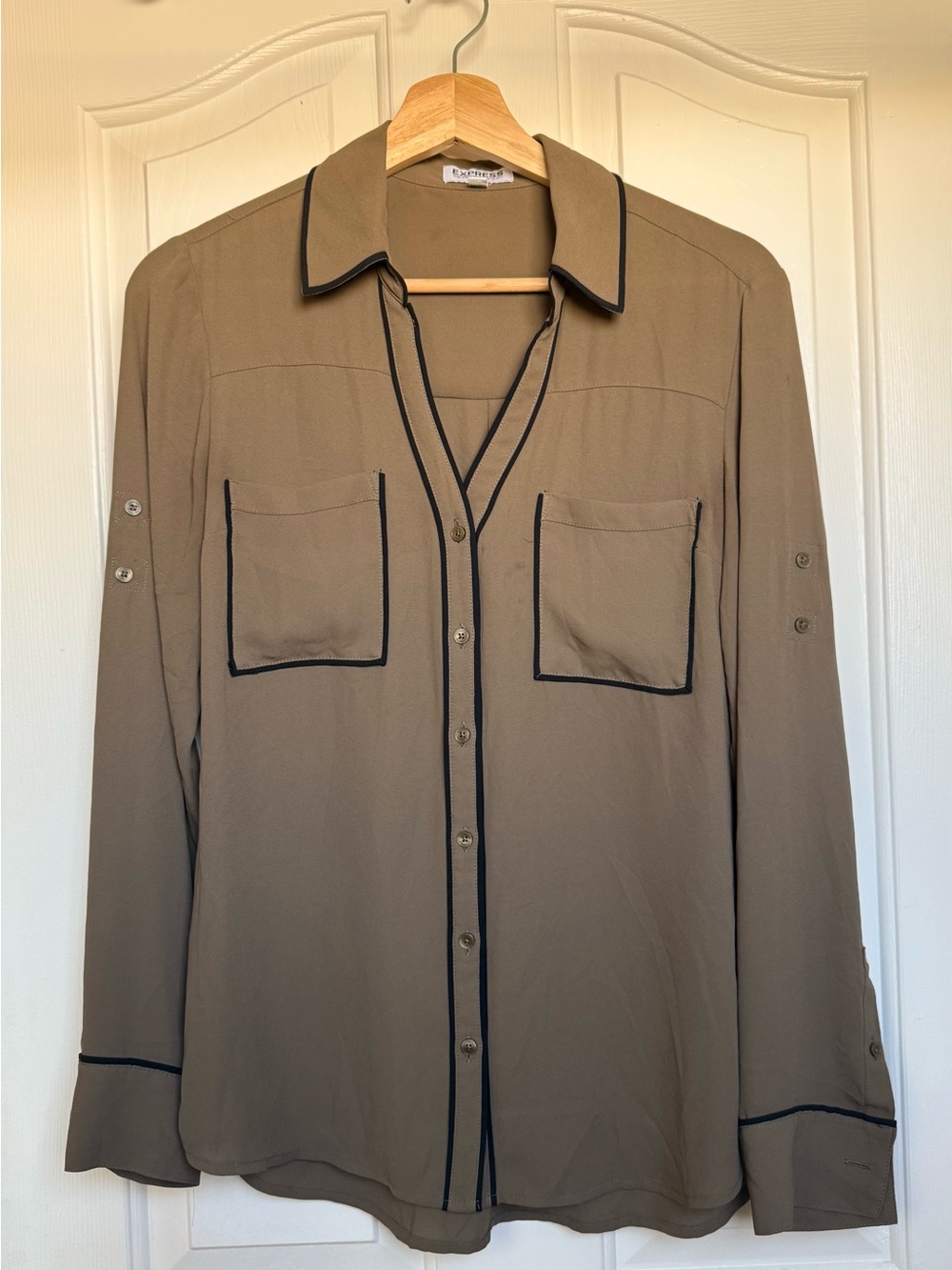 Express The Portofino Shirt Slim Fit - Khaki Brown - Size M